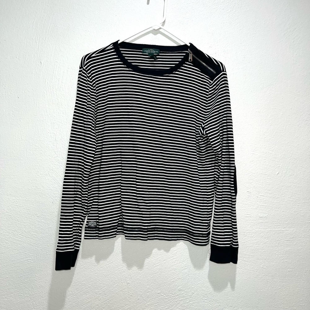 Lauren Ralph Lauren Black White Stripe Long Sleeve Top